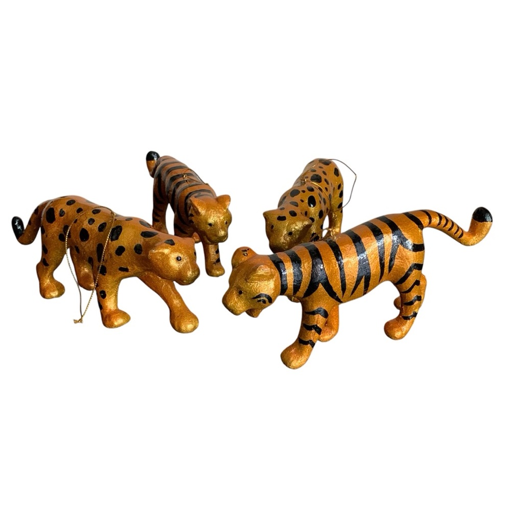 Tiger and Cheetah Ornaments Set of 4